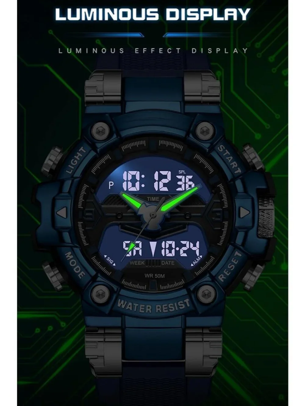 Men's Blue Analog Quartz Cool Designer Hombres Unique Electronics Duty Watch